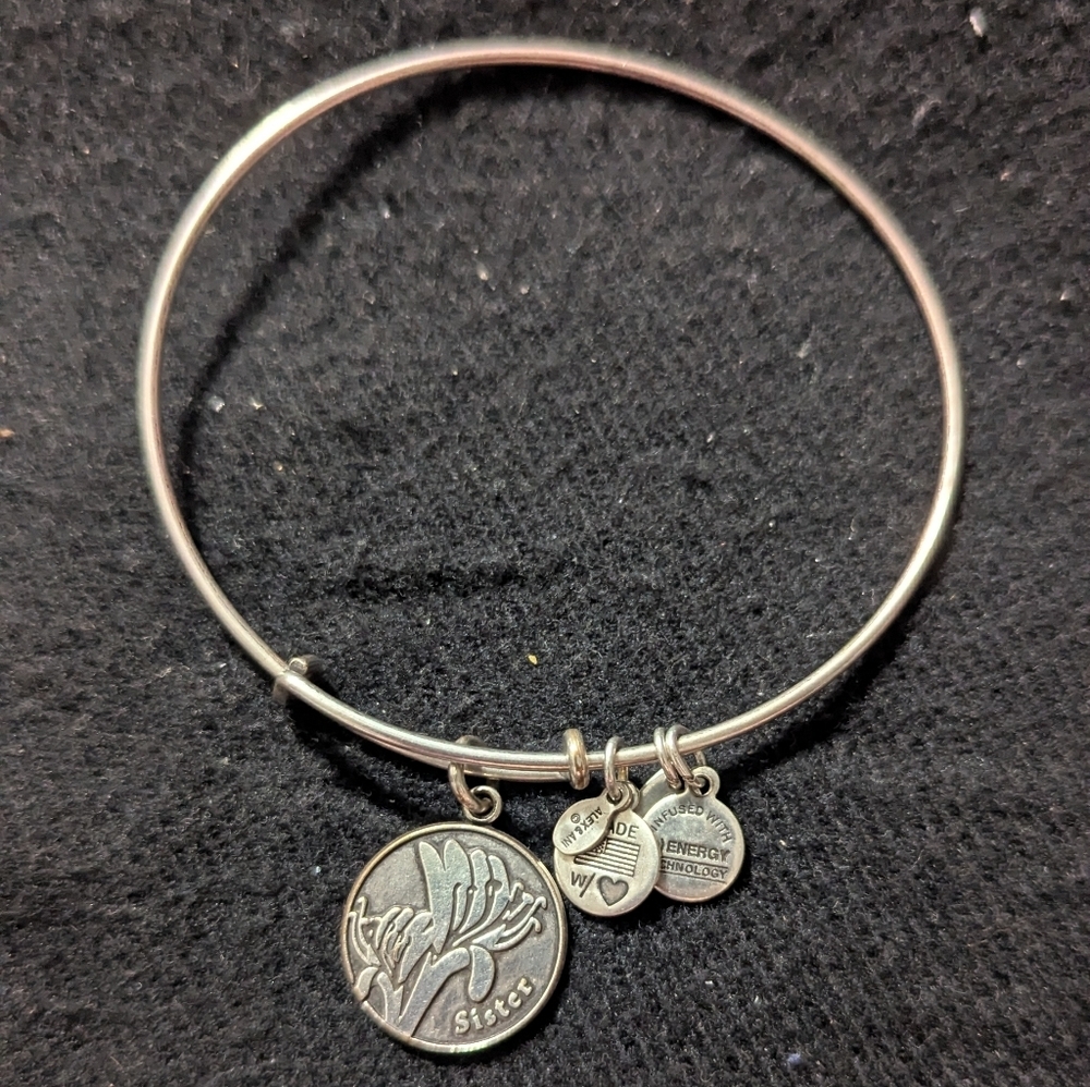 Alex And Ani Silver Tone Sister Charm Expandable Bangle Statement Bracelet